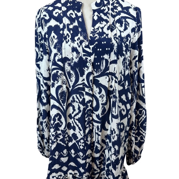 🆕 Zara Basic blue and white print long sleeve tunic top size large - Picture 2 of 10